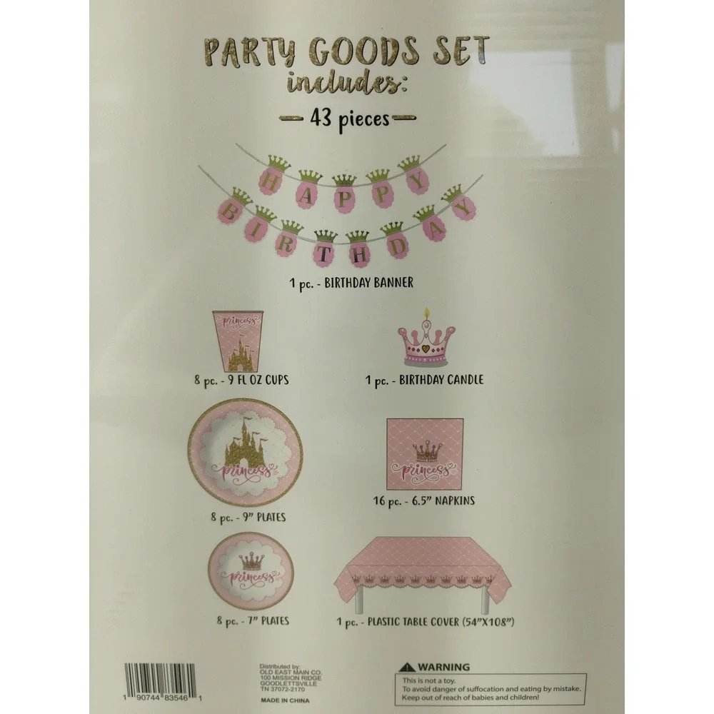 Pink Princess Castle Party Supplies 43pc Box‎  Banner Cups Candle Napkins & More